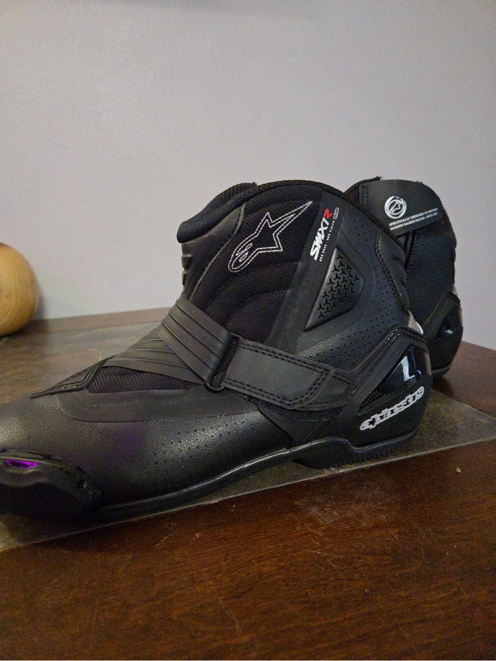Alpinestars Black Short Motorcycle Boots with Velcro Strap
